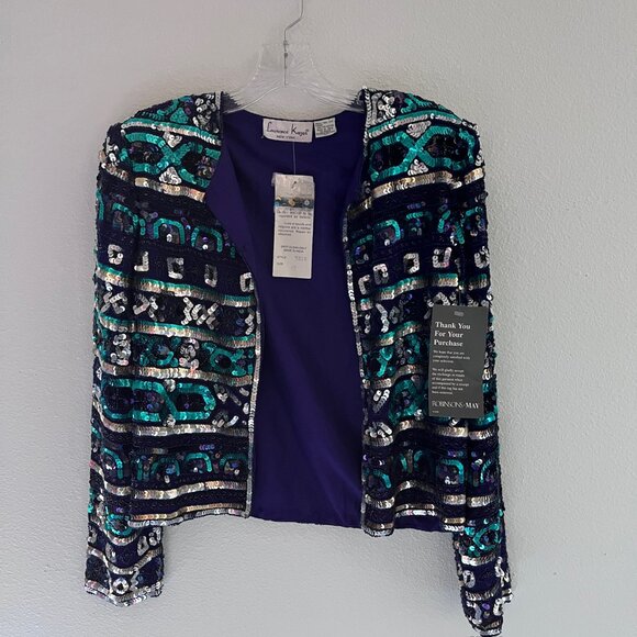 New Vtg Holiday Evening Cocktail Jacket M Retro Sequin Beaded - Picture 4 of 12